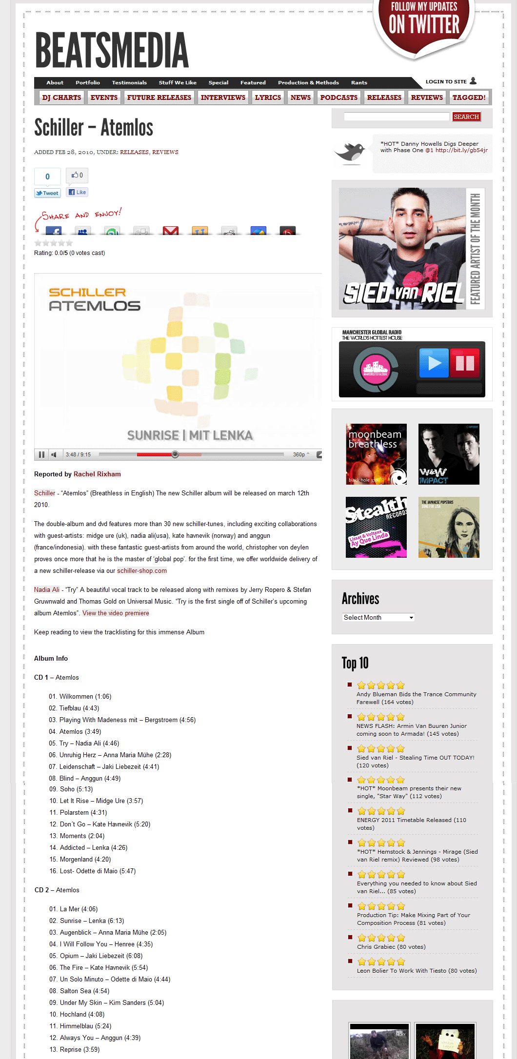 Schiller Atemlos: Promo featured in Beatsmedia