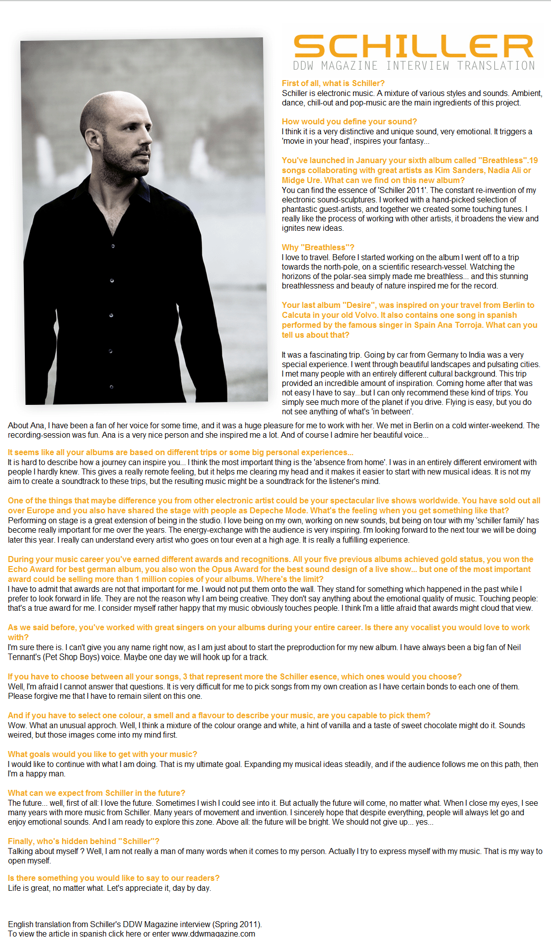 Schiller is featured in DDW Magazine as The Spring Artist with Interview