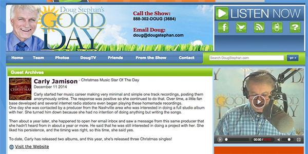 Carly Jamison Named Christmas Star of the Day on Doug Stephan's Good Day Radio Show