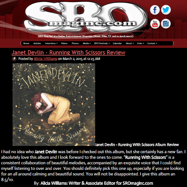 SRO Mag Inc. Review - Janet Devlin 'Running With Scissors'