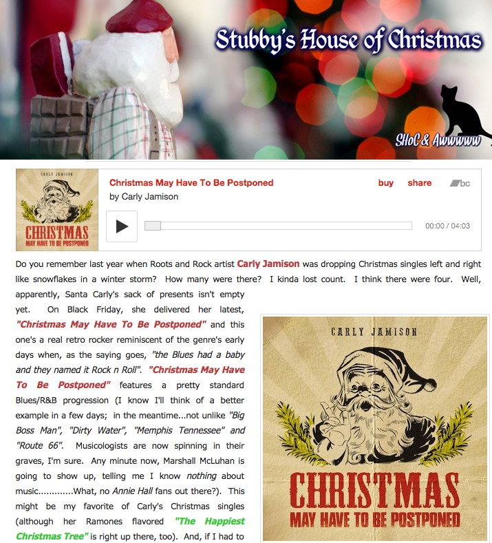 Carly Jamison's "Christmas May Have To Be Postponed" Featured on Stubby's House of Christmas