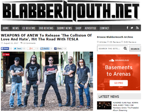 Weapons of Anew Featured on BLABBERMOUTH