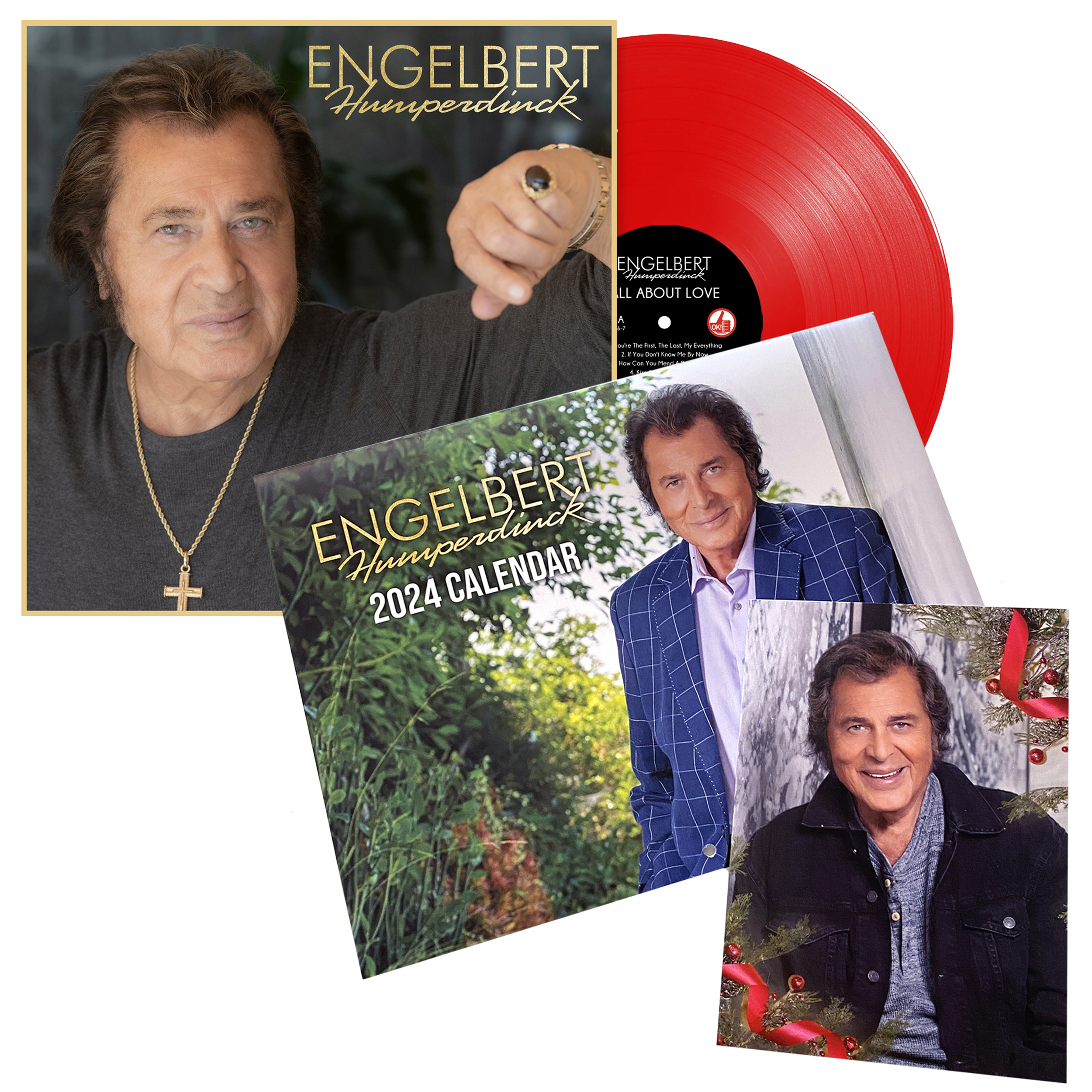 Engelbert Humperdinck 2024 Calendar Gift Sets Now Available! Featuring the Limited Edition "All About Love" Red Opaque Vinyl LP